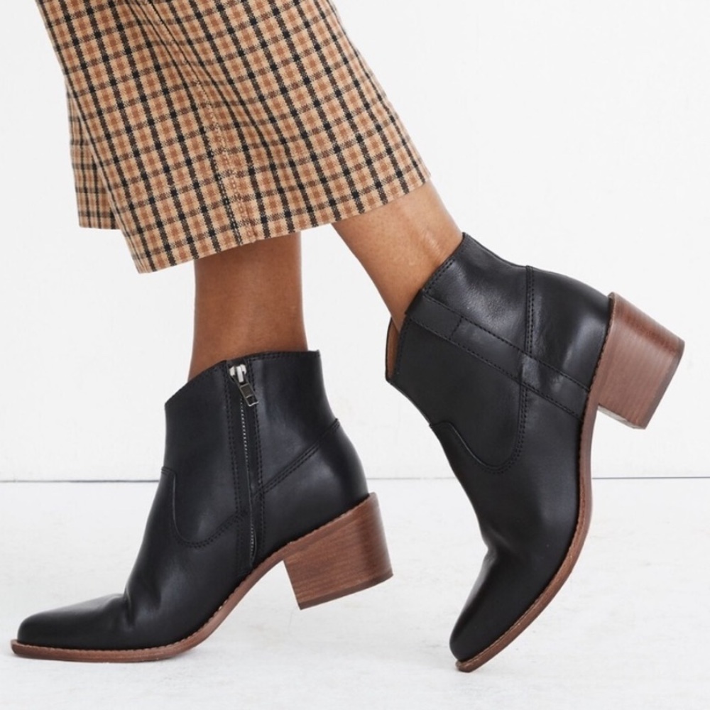 Madewell Hallie Black Western Boots in Leather Size 6